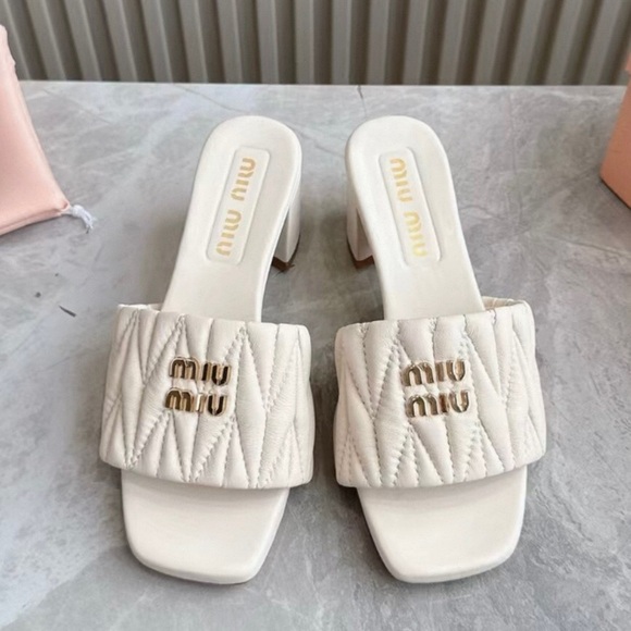 Miu Miu White Quilted Sandals